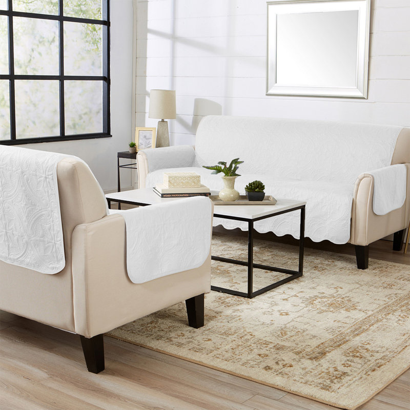Medallion Reversible Recliner Pet Furniture Protector Slipcover, White/Sand