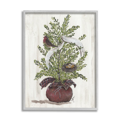 «Rustic Bird & Nest» saisonnier arbre en pot noir, estampe numérique encadrée, art par Julie Norkus
