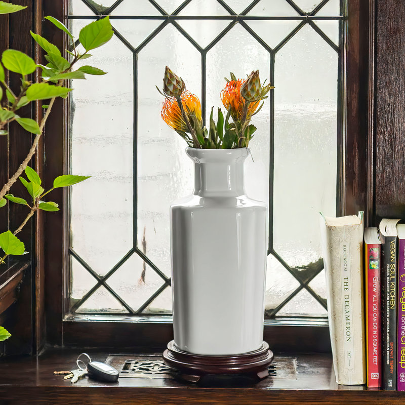 Vase de table en porcelaine bleu / blanc 12 po, Blanc
