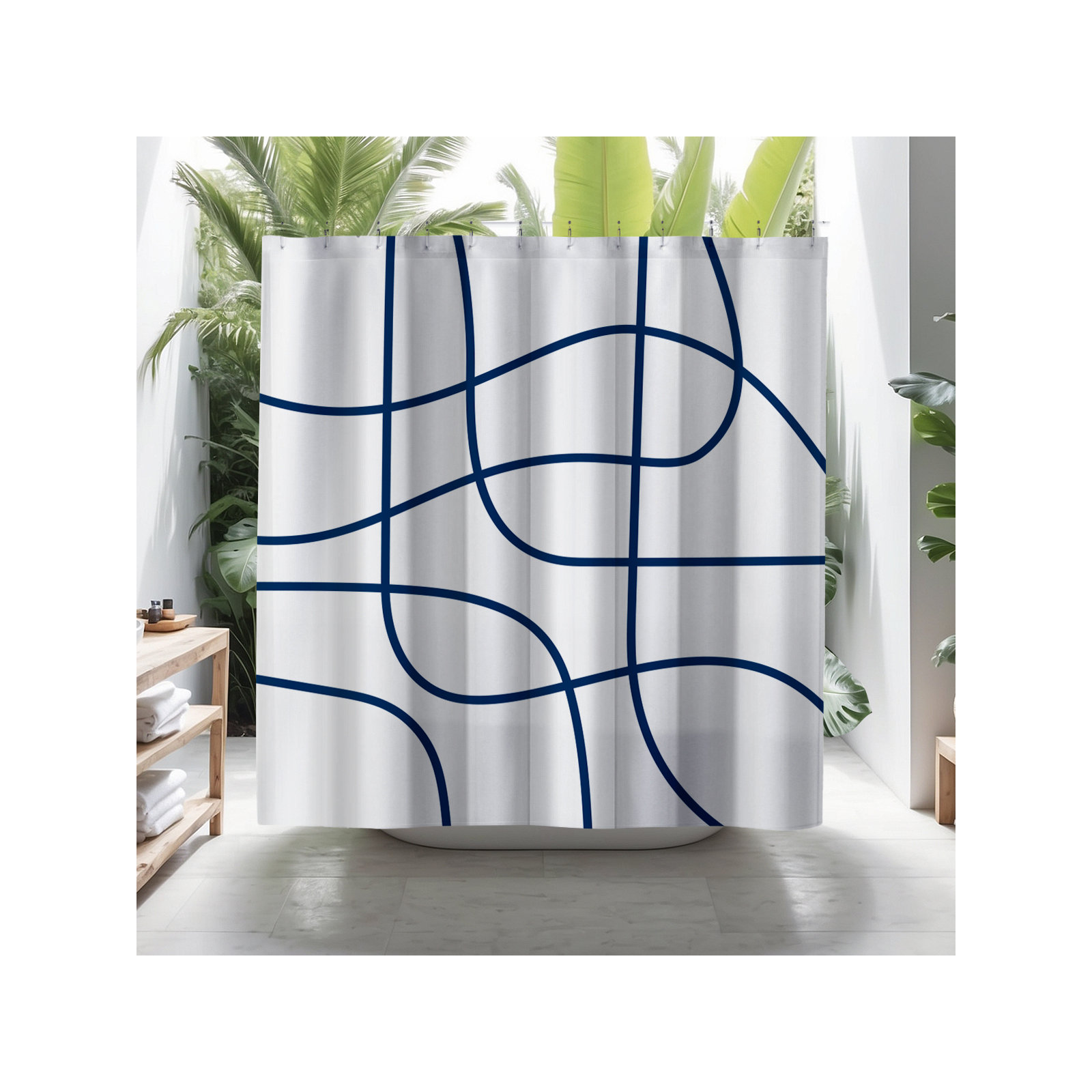 Coco Polyester Shower Curtain, Navy Blue
