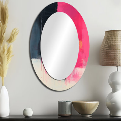 Blakc et rose se rencontrent dans le rêve III - grand miroir mural ovale sur métal