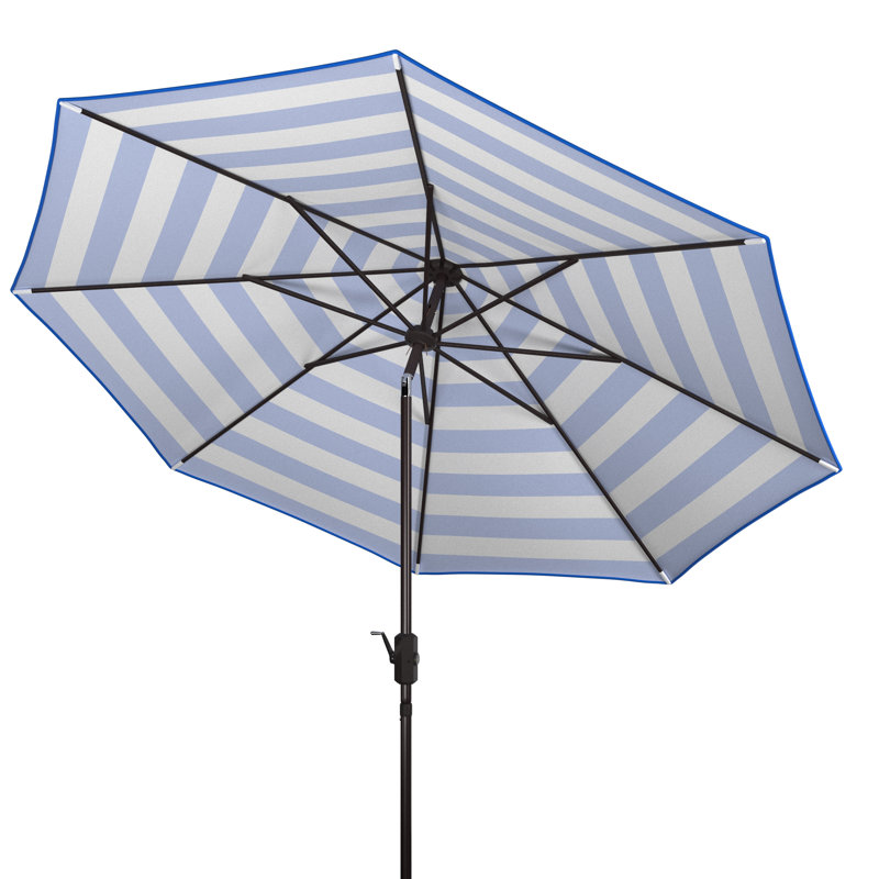 Parasol de marché, Brun, Rayures bleu pacifique