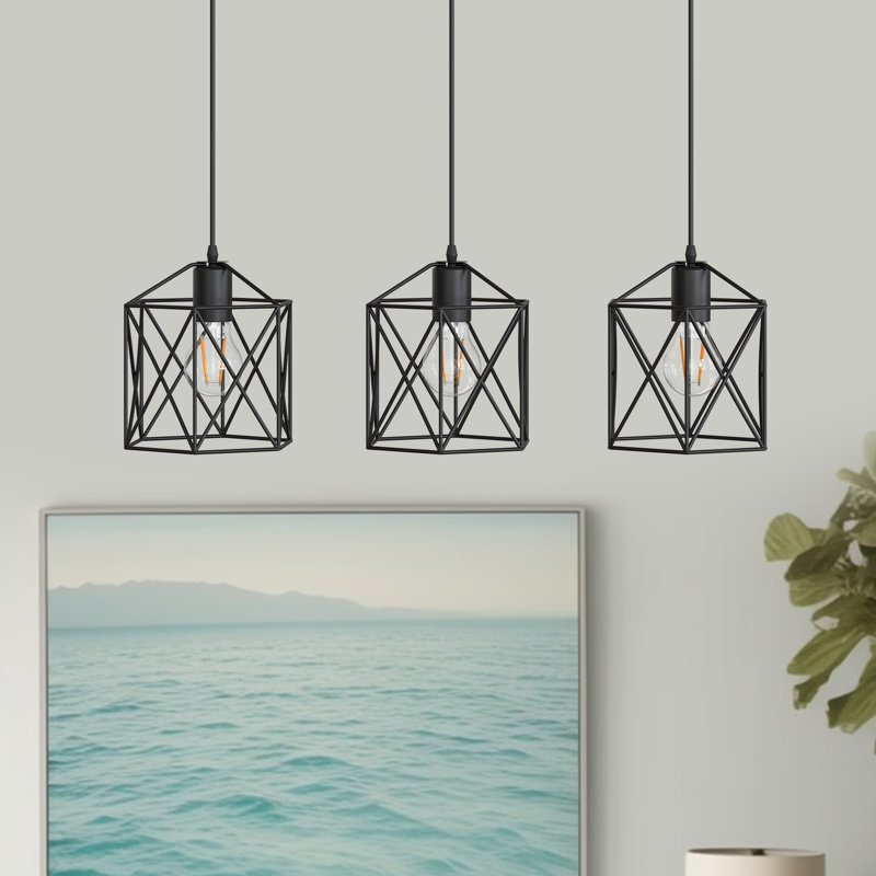 Luminaire suspendu lustre 3 bouteilles en fer noir mat