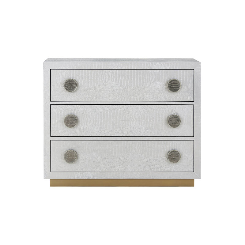 Console en similicuir avec peau de crocodile argentée et tiroirs 3 po