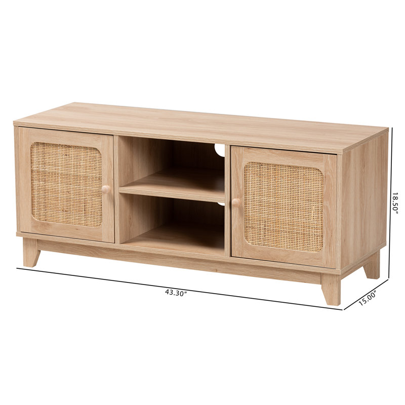Breondra Elsbeth Mid-Century Modern Wood and Natural Rattan 2-Door TV Stand