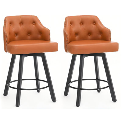 Ensemble de 2 tabourets de bar à hauteur de comptoir avec dossier et pieds en métal pour îlot de cuisine, brun