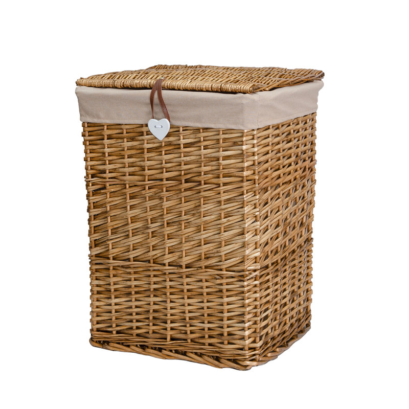 Wicker Laundry Basket with Lid and Cotton Liner, Brown, 60cm H x 48cm W