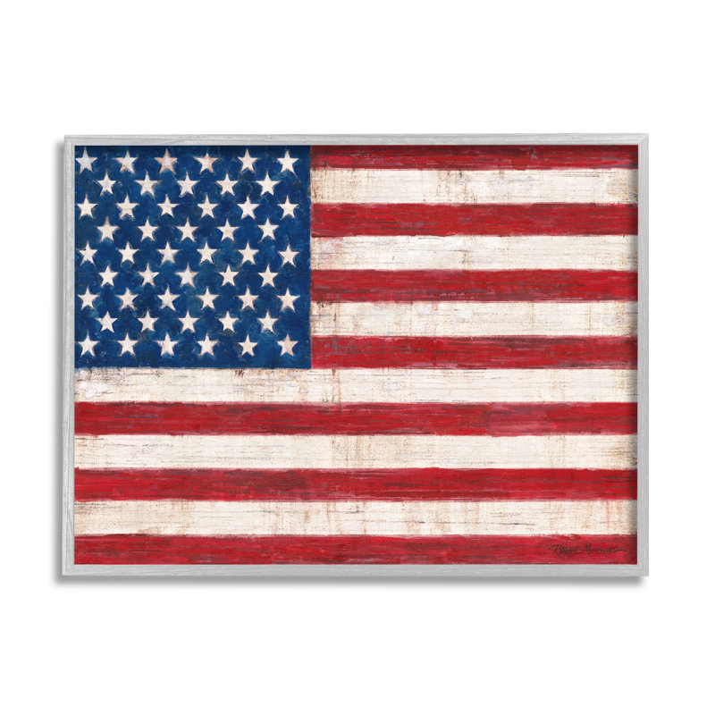 "Rustic American Flag", rouge, bleu, motif vieilli sur toile tendue par Ruane Manning, H 24 po x l 30 po x P 1,5 po