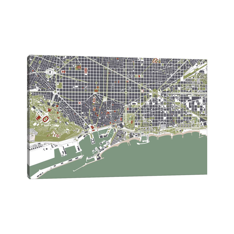 Barcelona Engraving 1 Piece Wrapped Canvas Painting, 20.32cm H x 30.48cm W
