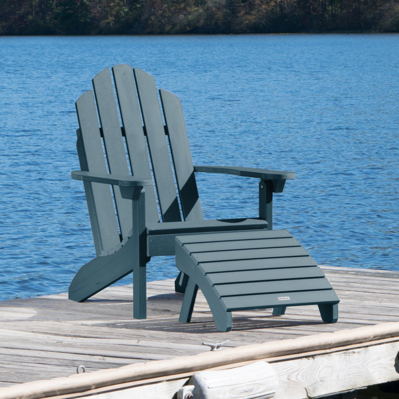 Chaise Adirondack en plastique avec repose-pieds Anette, Bleu Nantucket