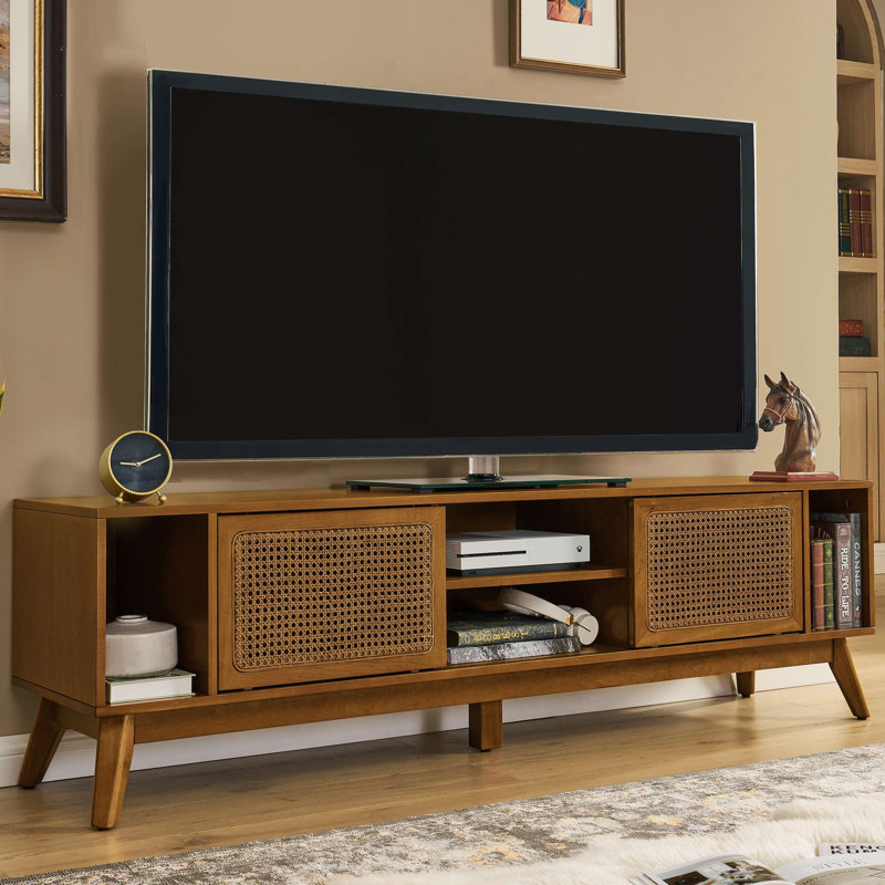 TV Stand Entertainment Cabinet Media Console, Walnut Brown