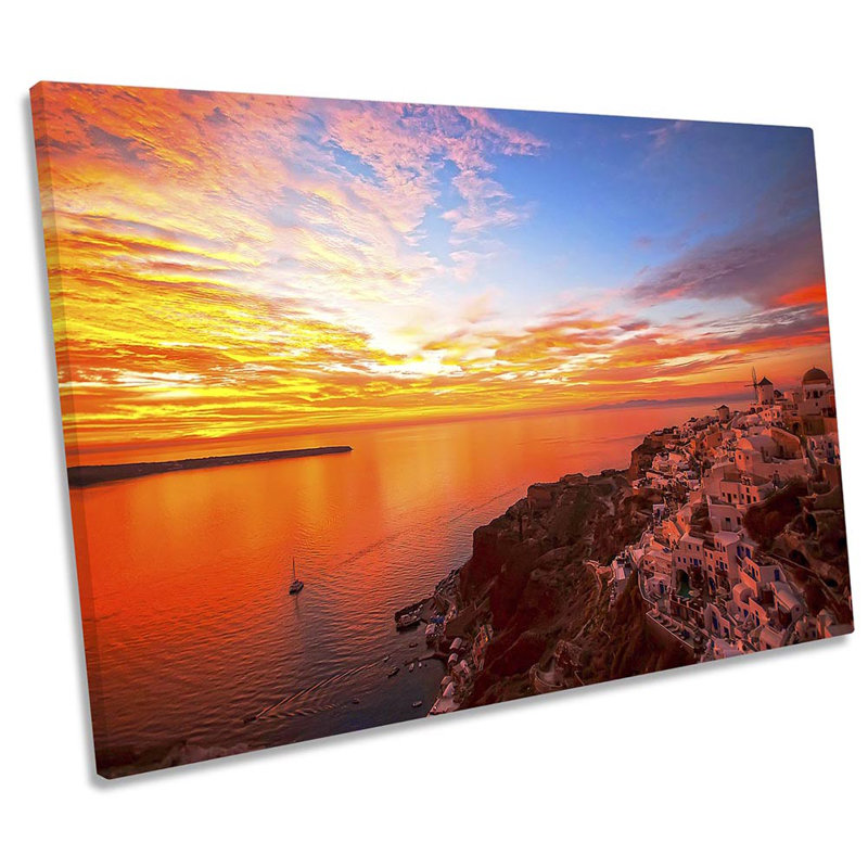 Santorini Sunset Greece - Wrapped Canvas Print, 91.4cm H x 137.2cm W