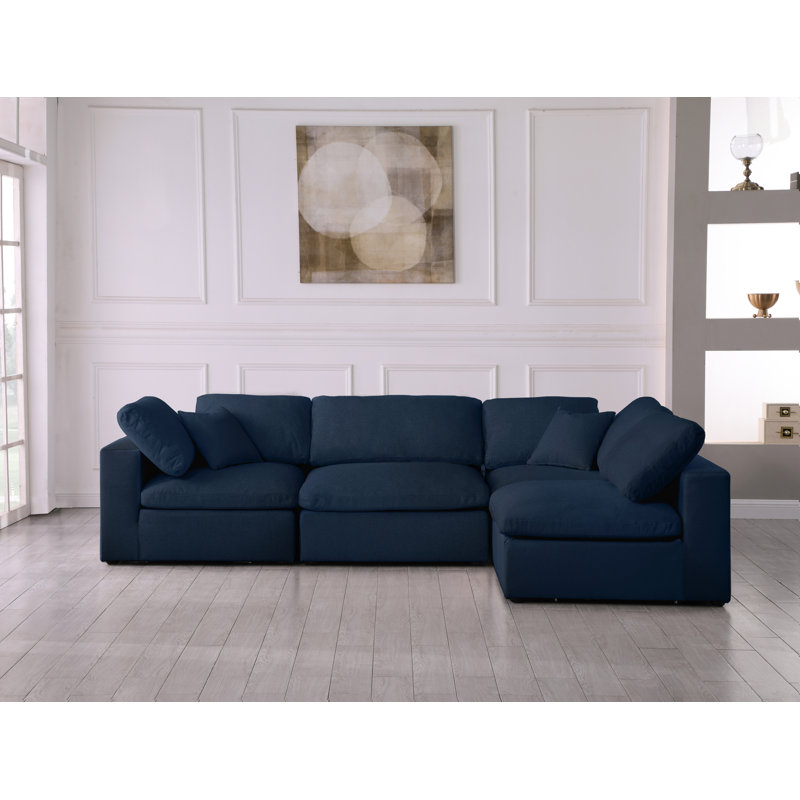 Burrows Upholstered L-Shaped Sectional Reversible, Navy Linen Textured Fabric