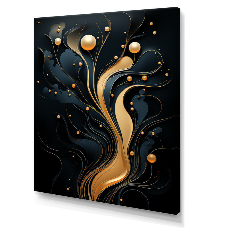 «Black and Gold Golden Minimalistic Line Art I», reproduction d'art murale abstraite, Toile tendue, H 20 po x l 12 po