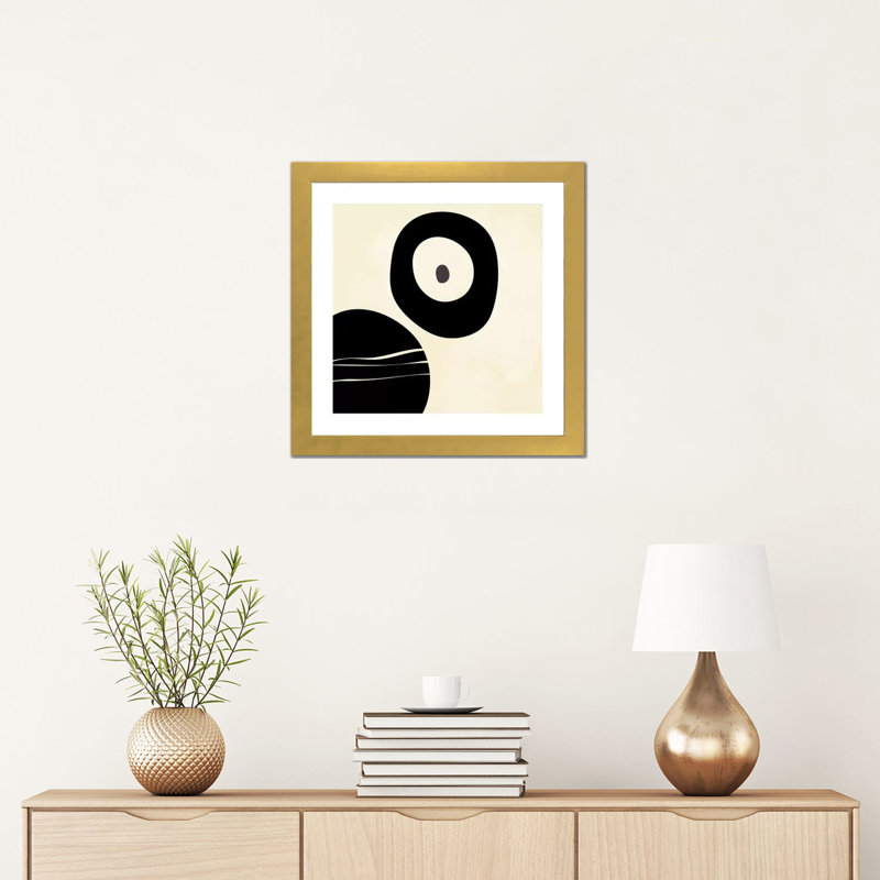 Shapes Black Brush Stroke White Abstract, Gold Paper, White, 16" H x 16" W x  1" D