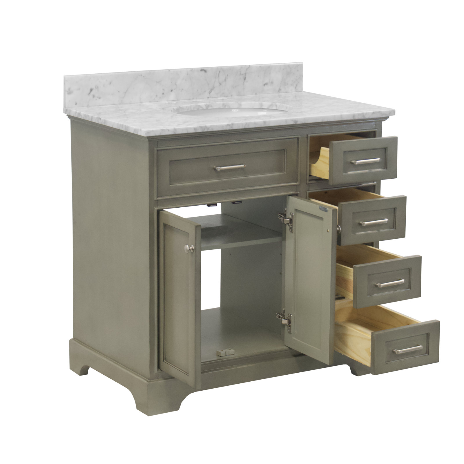 36'' Single Bathroom Vanity, Weathered Gray, Carrara Marble