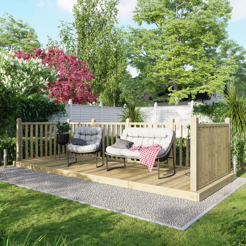 Powersheds 6 x 16ft Timber Pressure Treated Decking Kit - Handrails on Three Sides