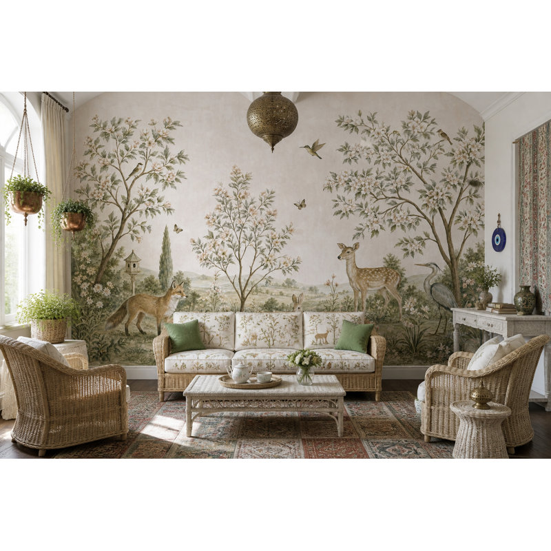 Décoration murale pastorale amovible, 160 po x 108 po, Peler et coller