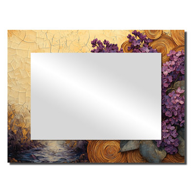 Lilacs Flowers Into A Wooden Slide Pattern II - Floral Wall Mirror Art - Printed On Metal