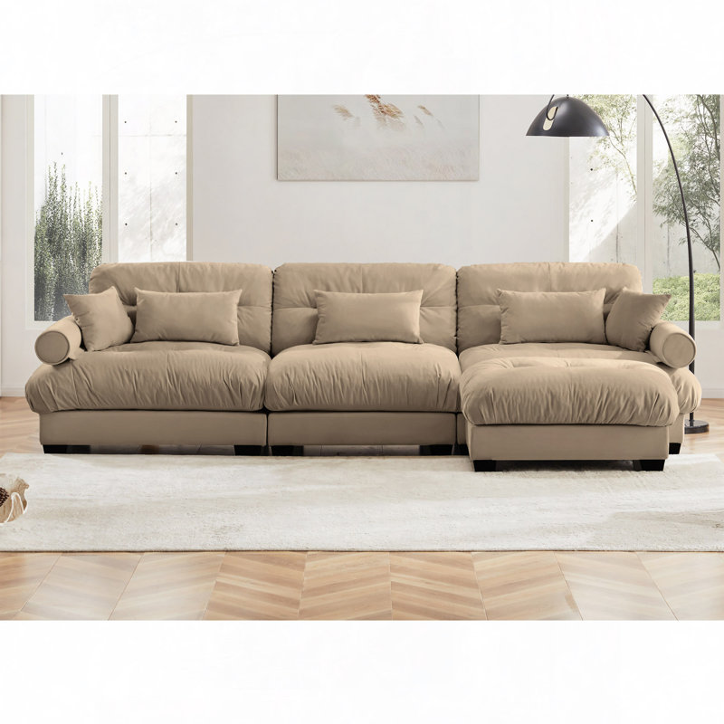 Canapé 93,7 po en velours conforme à la norme CAL117, Crème, crème, H 35,03 po x l 93,72 po x P 37,02 po