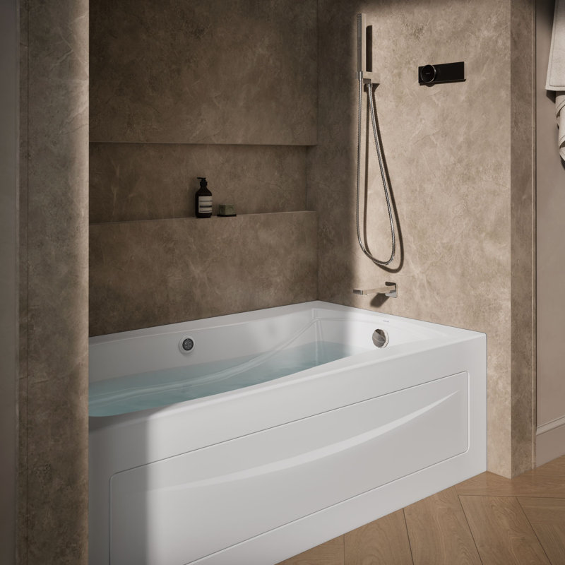 Mariposa® 66" x 36" Alcove Whirpool Acrylic Bathtub with Heater, White, Right