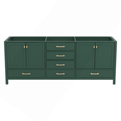 84'' Bathroom Vanity, Solid Wood Frame Bathroom Storage Cabinet, Freestanding Vanity Top with Double Basin Green