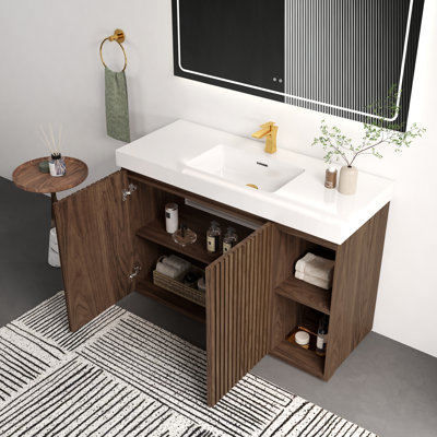 Meuble-lavabo 48 po en noyer Winston avec lavabo, grand rangement et charnières à fermeture en douceur pour les salles de bain modernes