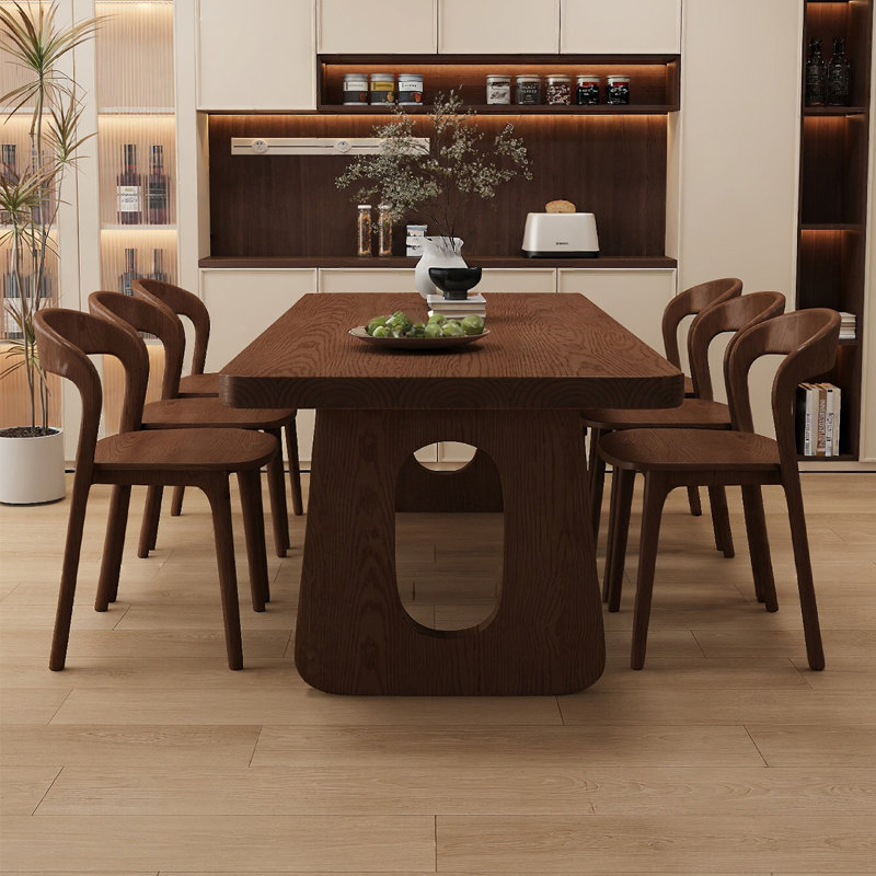 Nut-brown Rectangular Solid Wood Dining Table, 29.53"H×62.99"L×31.50"W