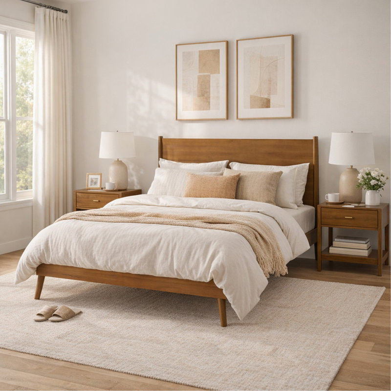 Solid Wood Platform Bed (Queen Bed), Queen