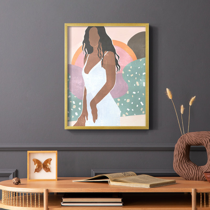 Curly Lady I, reproduction encadrée - bois massif, Bleu, H 10 po x l 8 po
