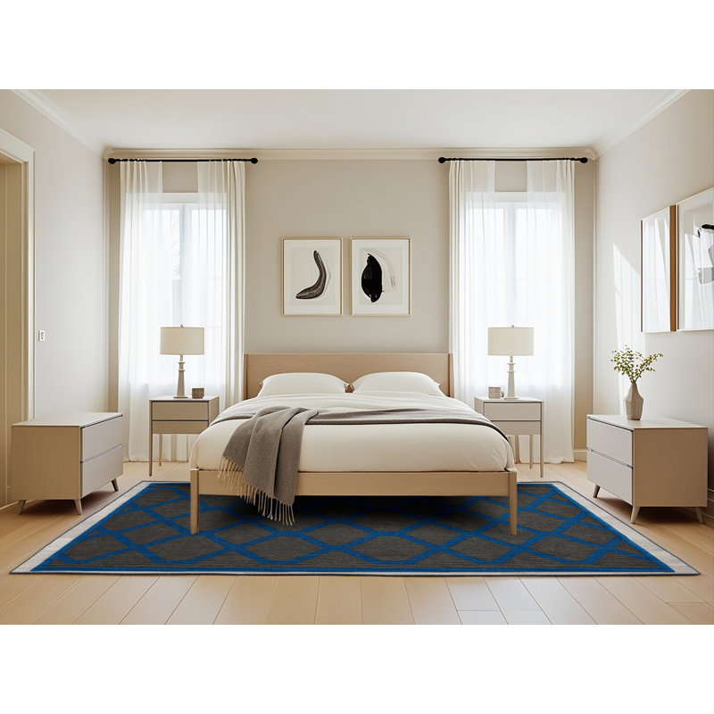 Tapis noir en treillis lavable à la machine, Rectangle de 5 pi x 8 pi