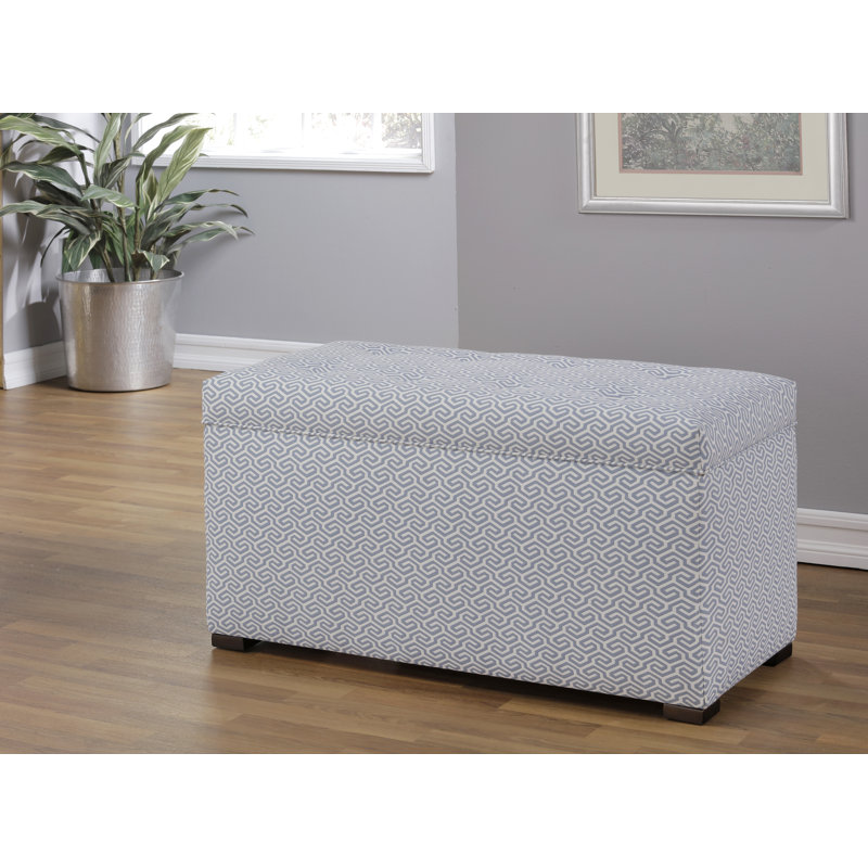 Banc de rangement à couvercle rabattable rembourré, Blanc / Bleu clair