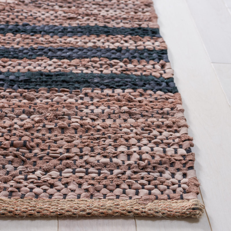 Riffle Hand Woven Leather/Cotton/Jute Rug in Brown/Black, Rectangle 3' x 5'