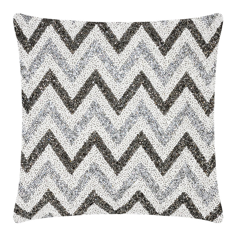 Sparkles Home Luminous Chevron Throw Pillow | Velvet with Rhinestones | Feather Insert | 16" x 16"