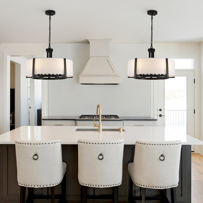 5 - Lights Dimmable Drum Chandelier, Matte Black