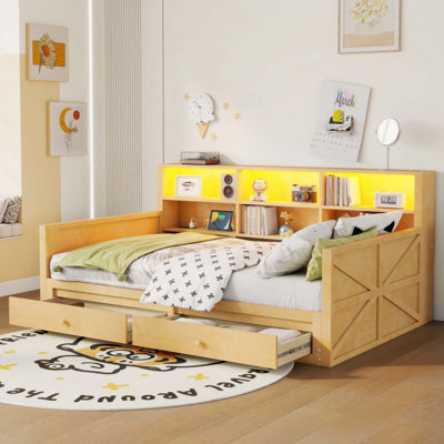 Extendable Daybed, Daybed with Storage Headboard, Twin Daybed with Charging Station and Light