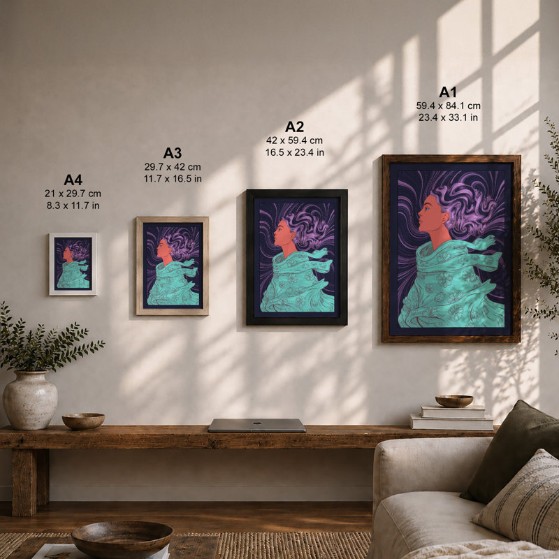 Psychedelic Profile Retro - Framed Print, Unframed, A4 - 29.7 x 21.0 cm