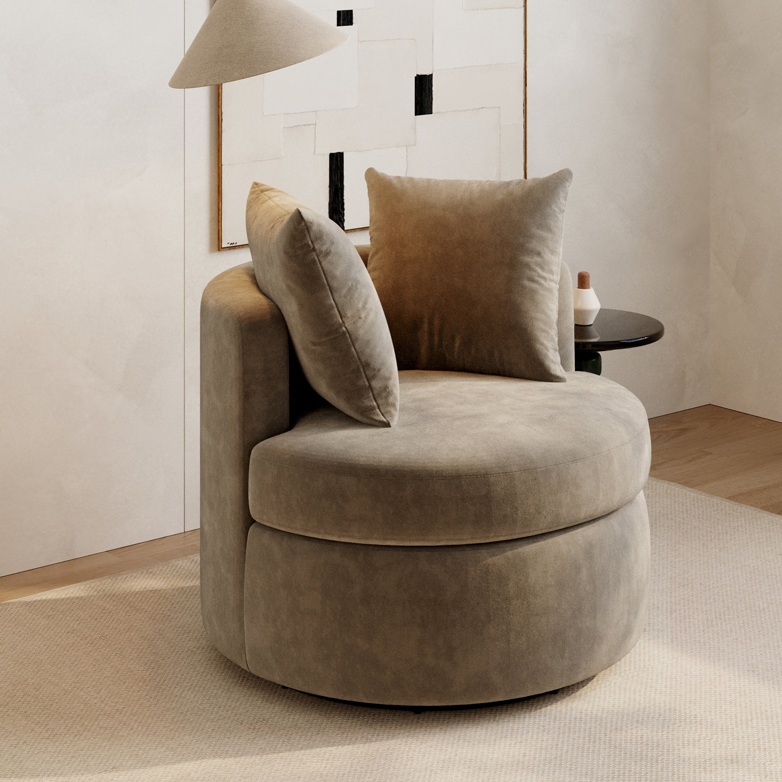 Amara 32" Upholstered Swivel Chair, Mineral Linen Blend