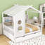 Lit maison avec lit gigogne simple et tablettes de rangement, toit-767297312-767297327