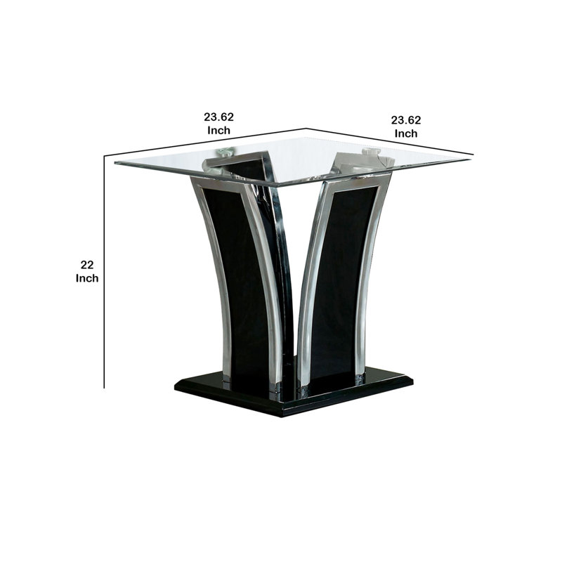 Maysa Glass Pedestal End Table, Black/Silver