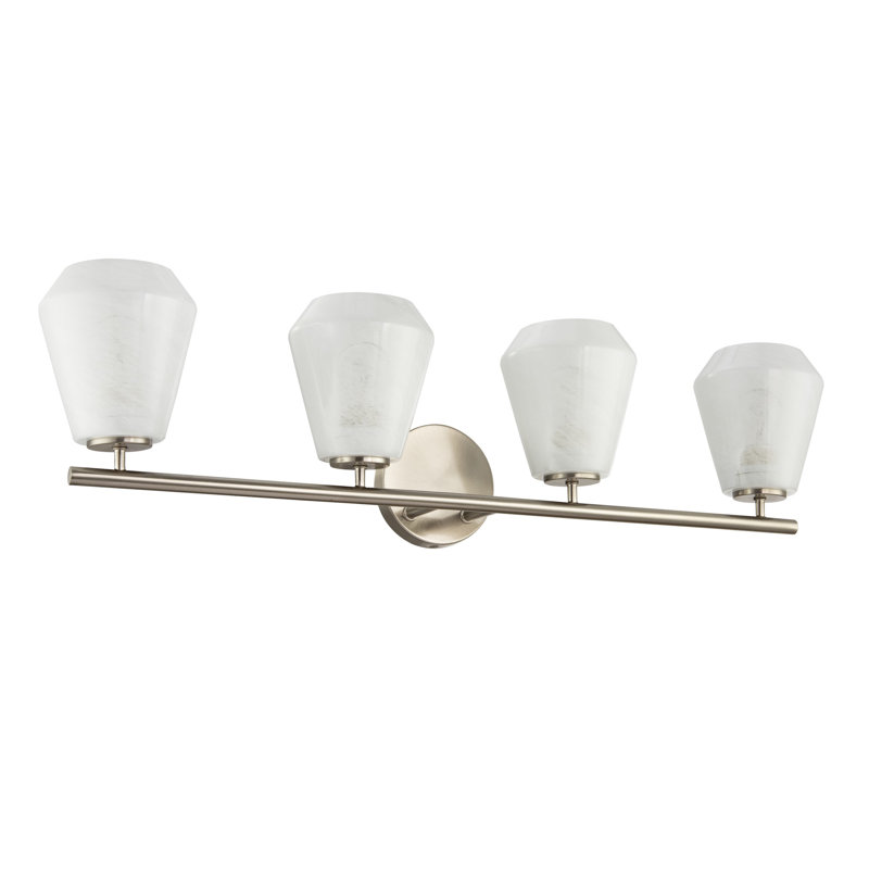 Higgins - Bathroom Vanity - Wispy White Glassware Shade, 8" H x 31.25" W x 6.5" D, Black, 4 Lights