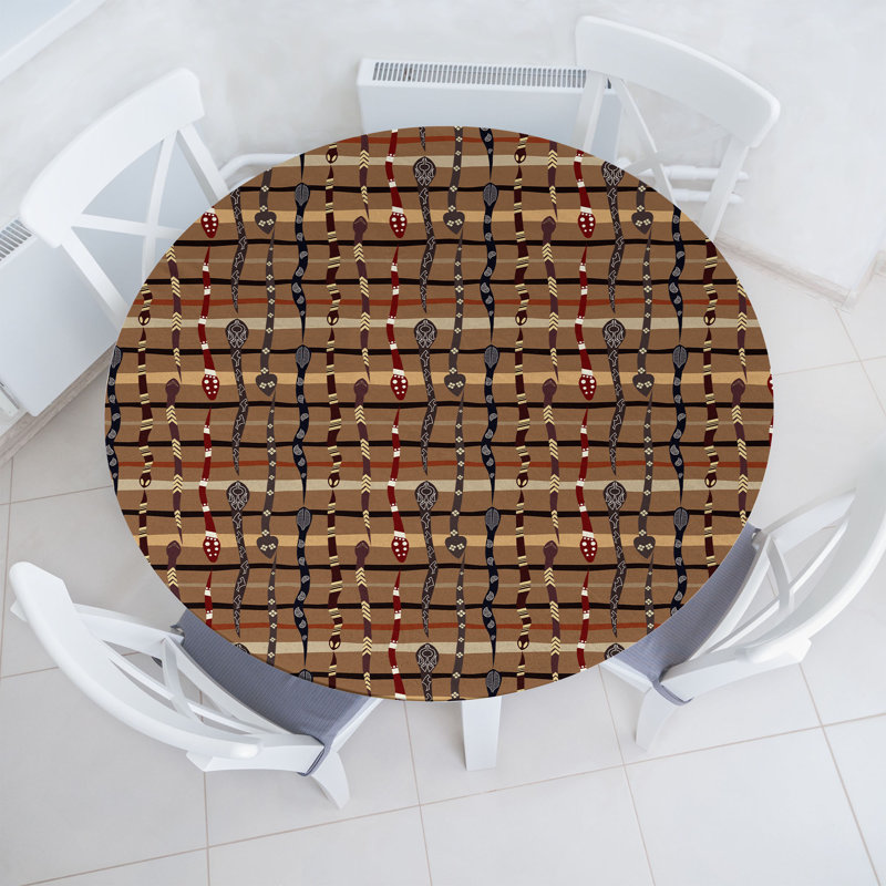 Highland Dunes Tribal Fitted Round Tablecloth Diameter Multicolor, 47.24" Round