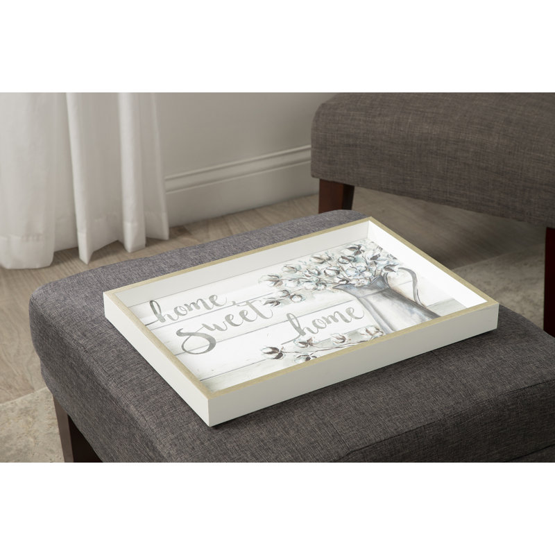 13"x19" Decorative Wood Ottoman/Coffee Table Tray featuring 'Farmhouse Cotton Home Sweet Home'