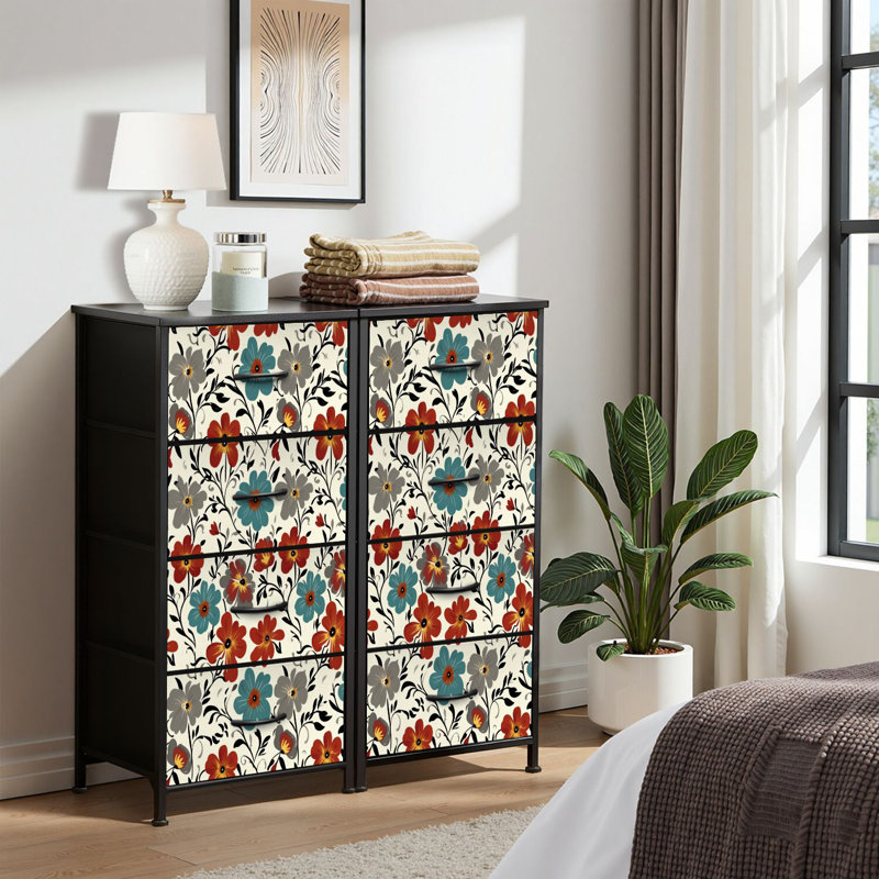 4 Drawer Dresser for Bedroom, Narrow Chest of Drawers, Wooden Top and Study Iron Frame 18"x37.5"-(WxH)