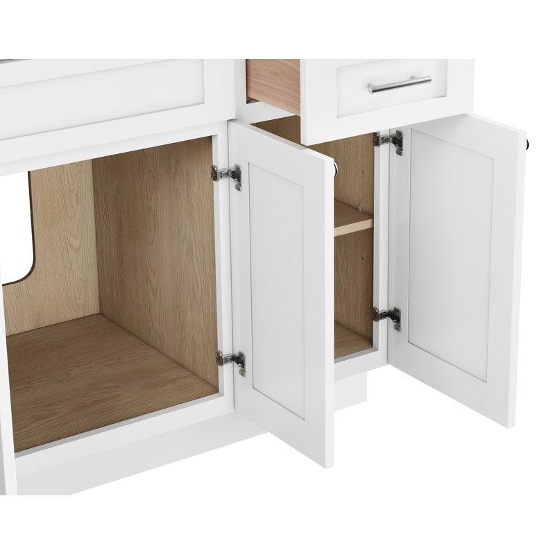 Ensemble de meuble-lavabo double 90 po avec armoire en lin massif Disar, Blanc