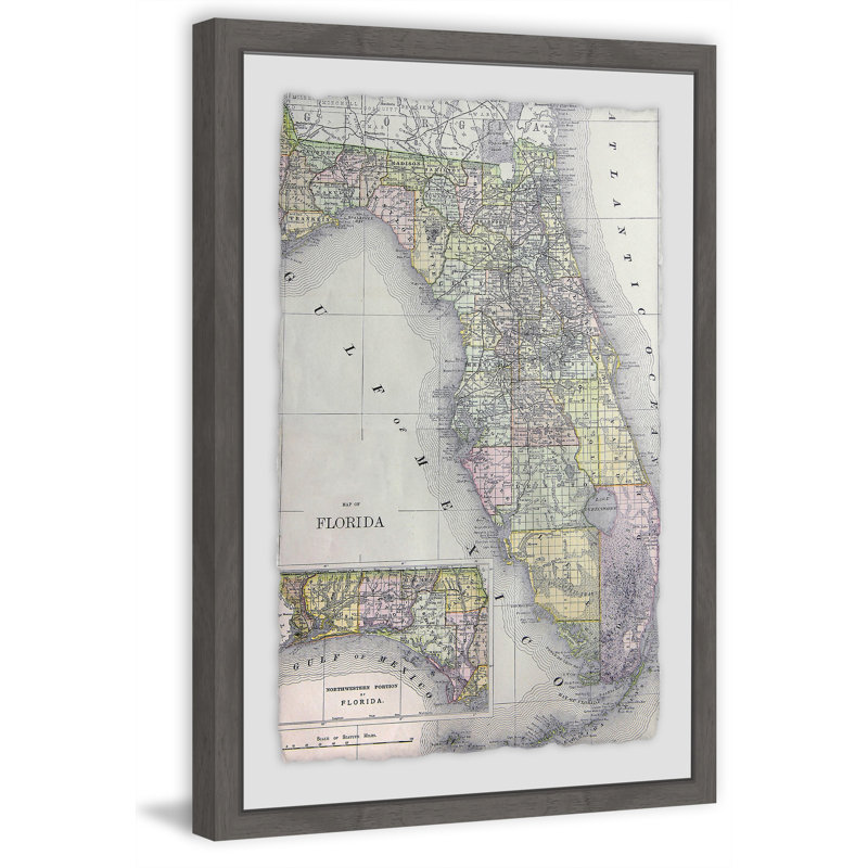 Florida Map - Single Picture Frame Print, 61cm H x 41cm W x 4cm D
