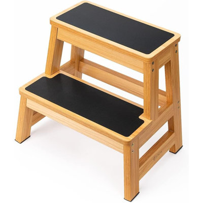 Wood Step Stool, 17" Tall Two-Step Design for Adults & Kids