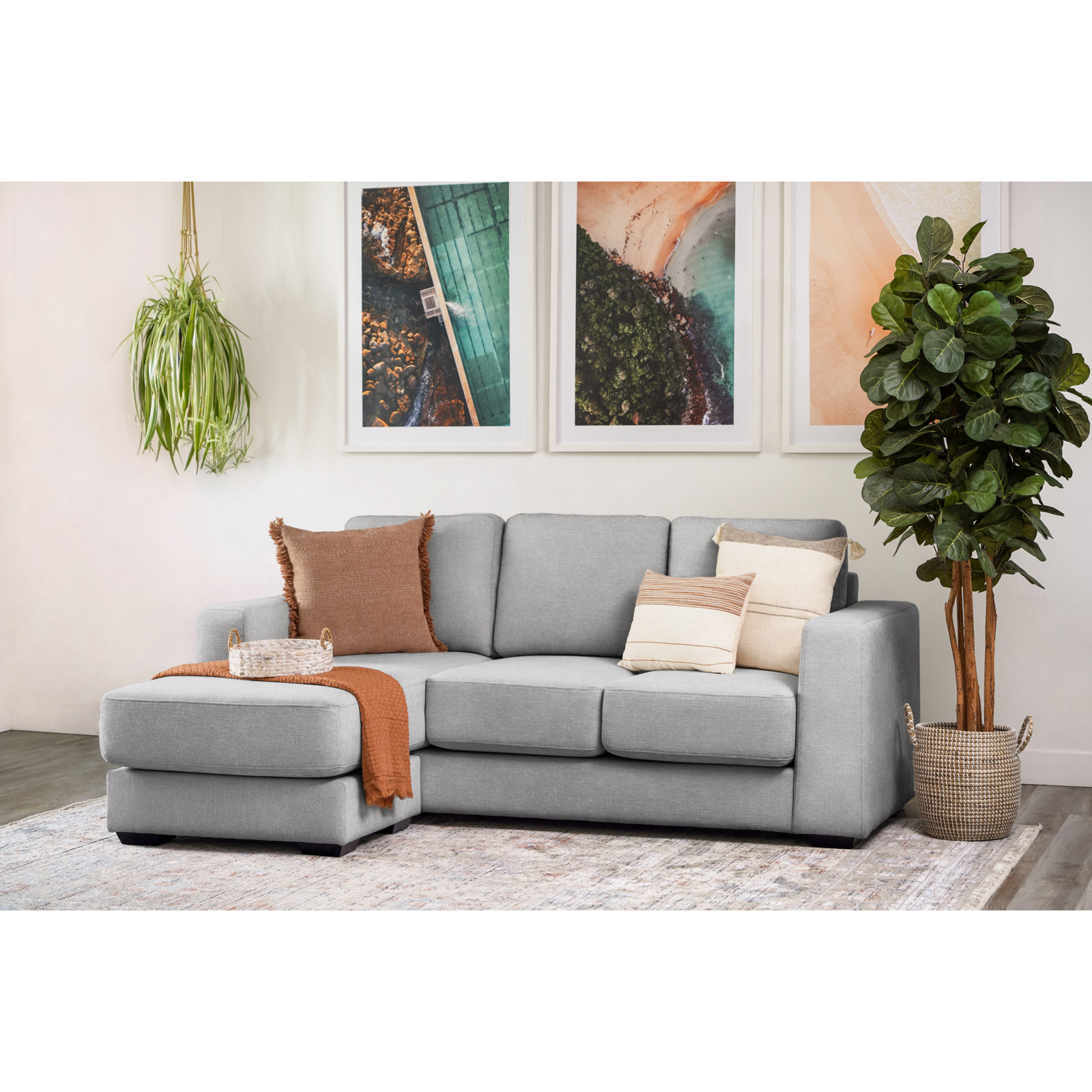 Upholstered Reversible Chaise Sectional, Gray 100% Polyester