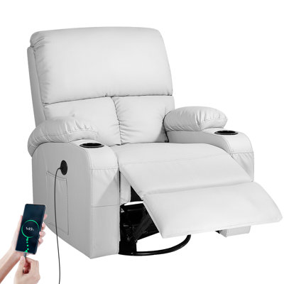35" Reclining Rocking Massage Chair, Synthetic Leather 360° Swivel With Vibration Heat Usb Type C, Living Room Bedroom Children's Room Rv,Light Gray