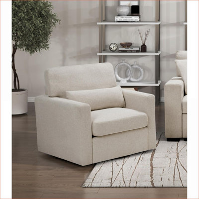 Fauteuil d'appoint pivotant beige pour adultes, siège ergonomique rembourré moelleux, mobilier moderne en bois massif